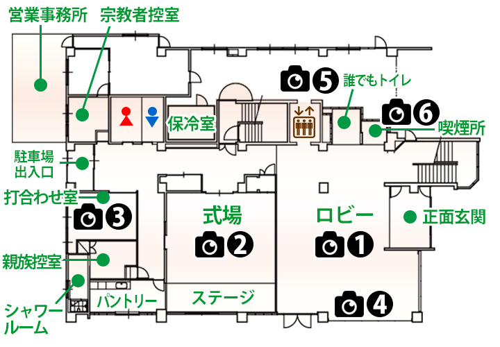 千葉での葬儀場をお探しならセレモニーホール典礼会館へ | 1階平面図